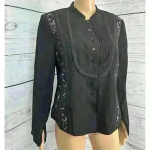 NWT 249$ Spirit Coldwater Creek 100% Silk Embroidered Yolk Jacket Sz 10 Black